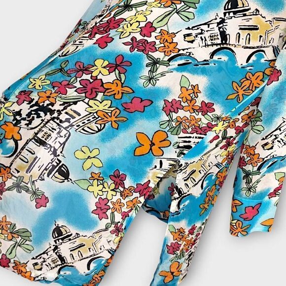 Marsh Landing Top Womens Medium Silk Button Down Tunic Shirt Tropical Coverup - Picture 8 of 10